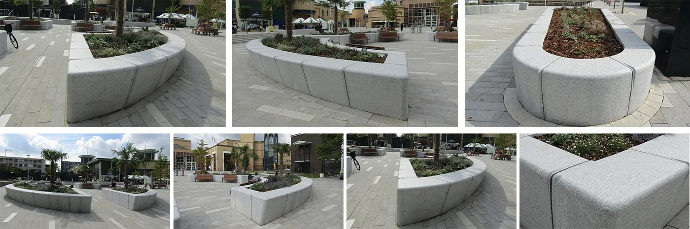 Silver Grey granite seating and planter units